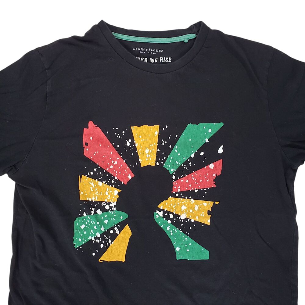 Denim & Flower Ricky Singh Together We Rise Shirt Mens Medium Black Crew Neck